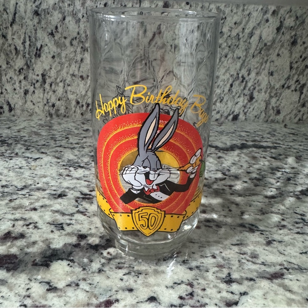 1990 Warner Bros Bugs Bunny 50th Birthday Looney Tunes Character Drinking Glass